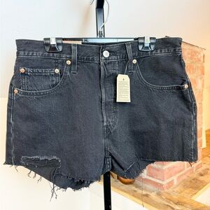 Levi's 501 Shorts Women High Rise Button Fly Denim Frayed NWT  Washed Black